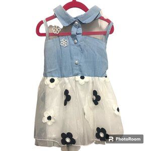 Girl's NWT Denim and Tulle with flowers and sheer mesh at top dress sz 4t